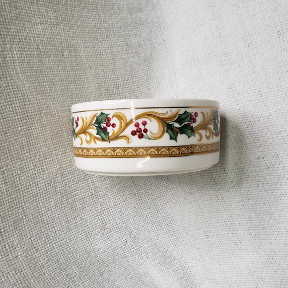 Candy Bowl Dish Round Powder Trinket Box Mikasa Holiday Orchard Vintage 1980s - Picture 1 of 8